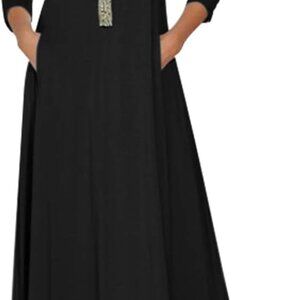 Women's Cotton 3/4 Sleeve Maxi Dress Casual Home Wear with Pockets